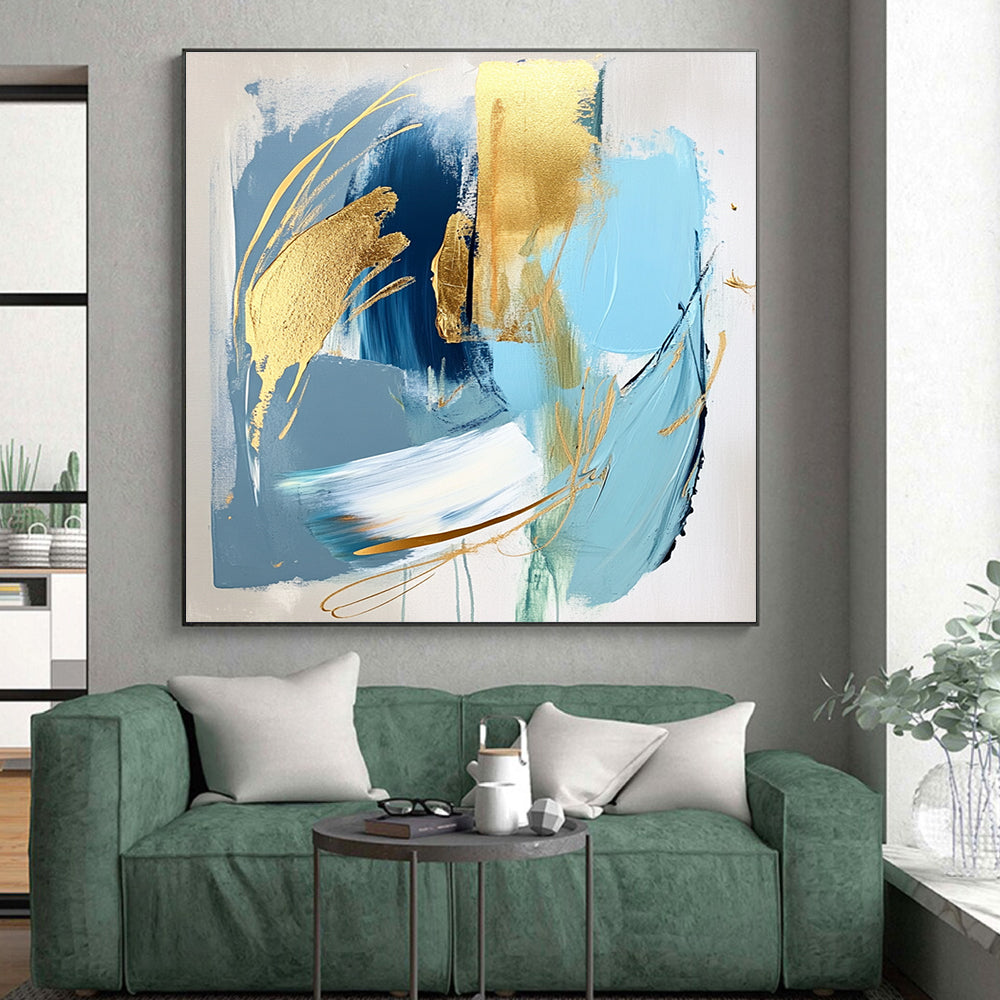 Blue Gold Abstract Painting with Elegant Accents GER713
