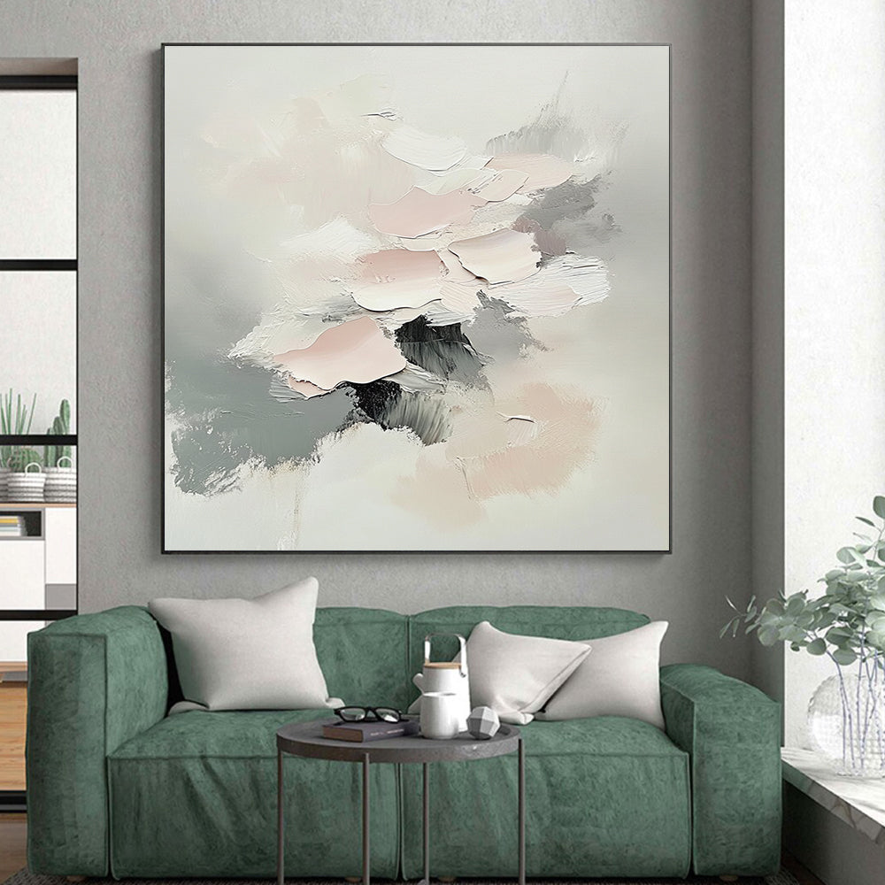 Light Pink Gray Abstract Painting with 3D - like Textures GER766