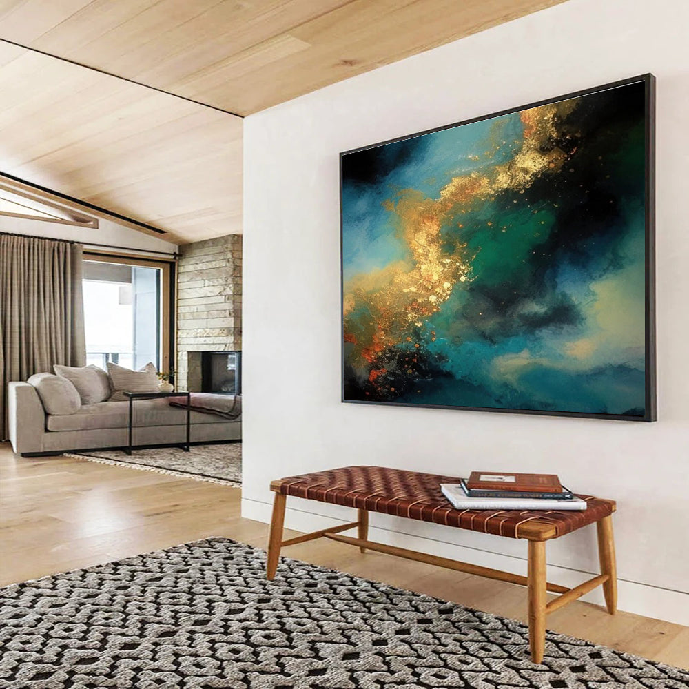 Blue Green Gold Abstract Painting THY071