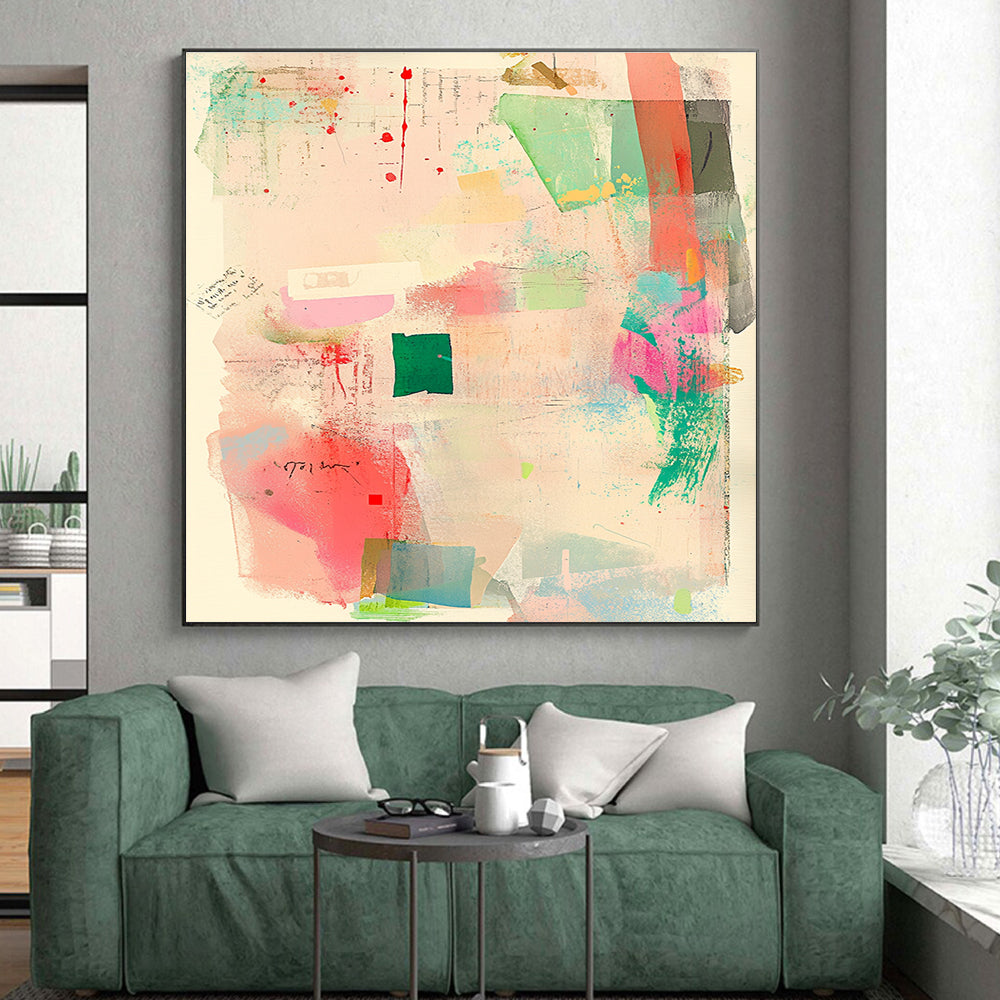Colorful Collage Abstract Painting with Mixed Media Elements GER076