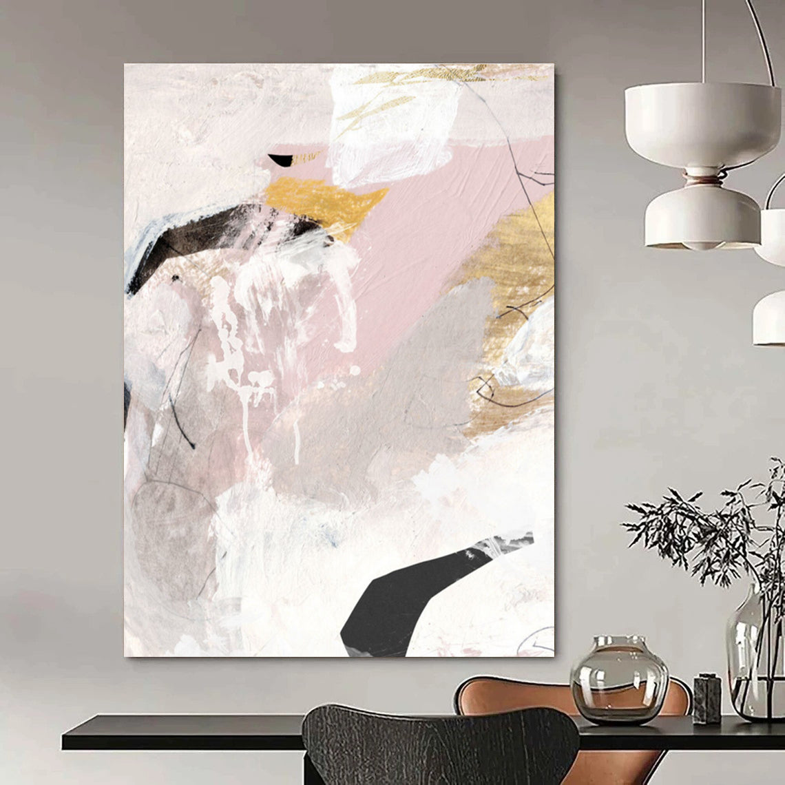Pink and Gold Abstract with Subtle Details Painting ADGE188