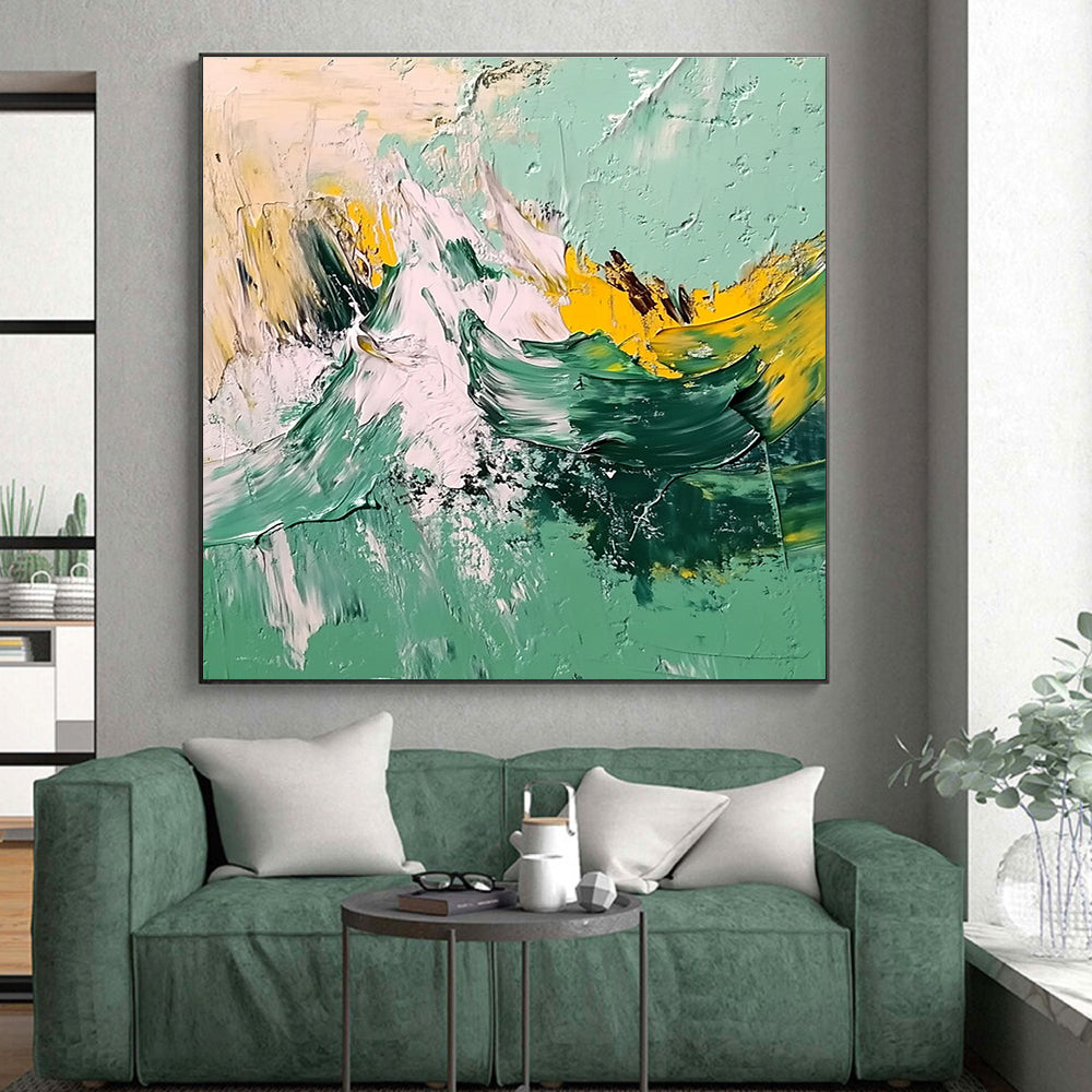 Green Mountain Abstract Painting with Impasto Technique GER604