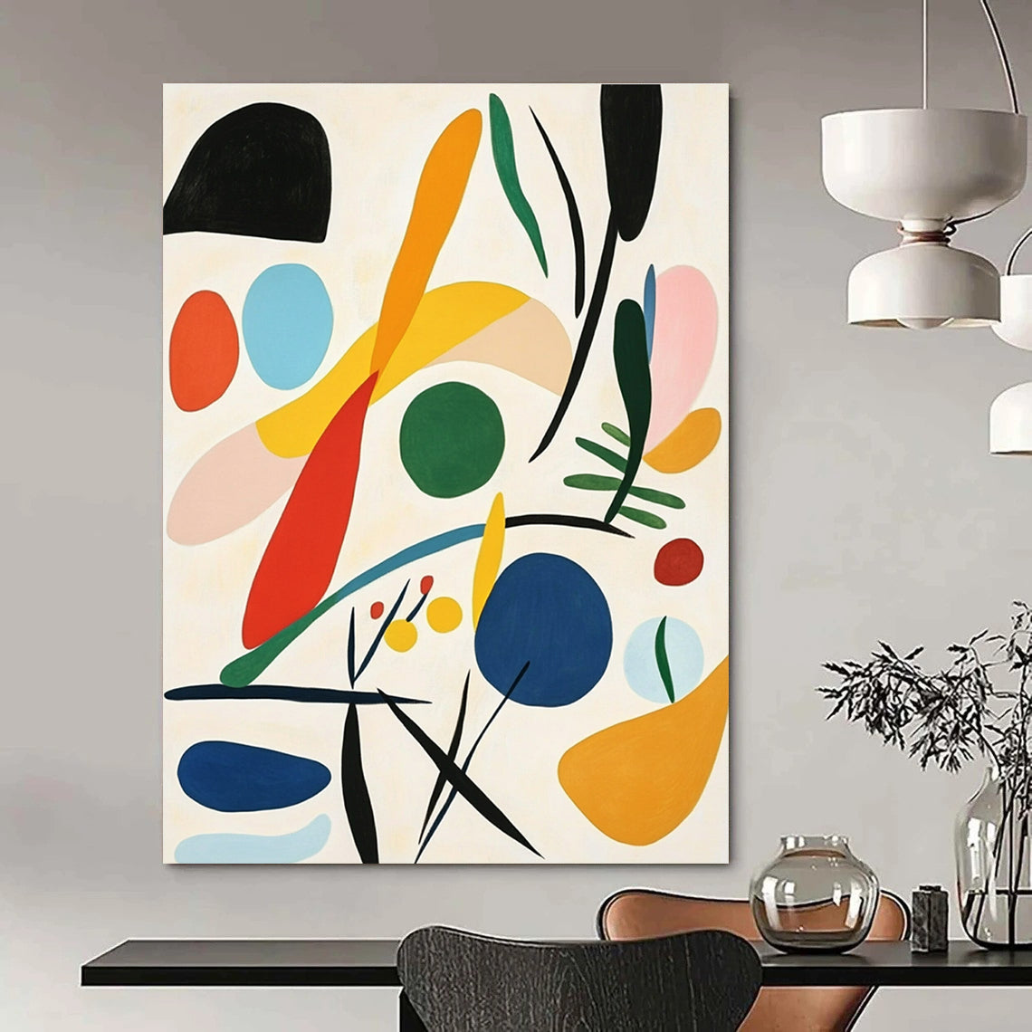 Vibrant abstract artwork featuring soft color blending and organic forms inspired by Matisse perfect for any modern decor.STSC1244