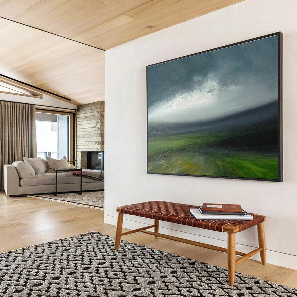 Green Grey Sky Landscape Abstract Painting THY028