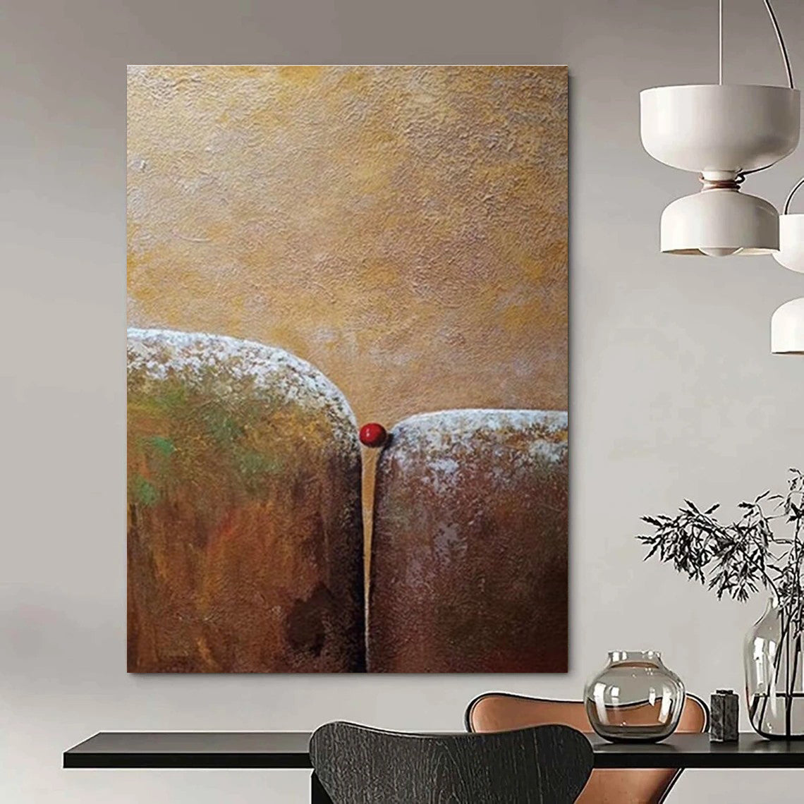 Brown Green Red Textured Abstract Painting ADGE033