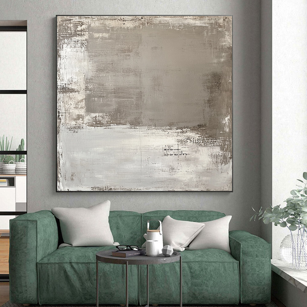 Gray and White Textured Abstract Painting with Layered Brushstrokes GER006
