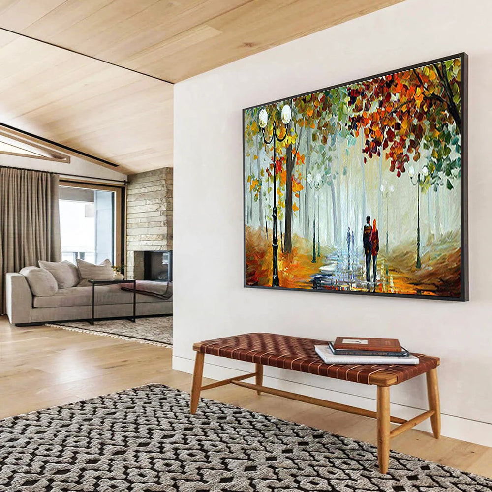 Autumn Park Stroll Abstract Painting with Warm Autumn Tones THY225