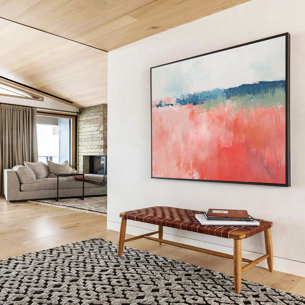 Coral Pink and Blue Abstract Painting with Expressive Brushstrokes DYP216