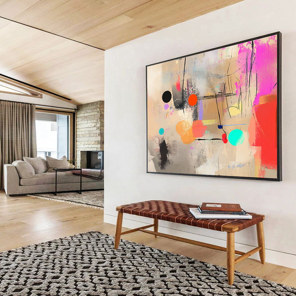 Colorful Dots and Lines Abstract Painting with Playful Composition DYP203
