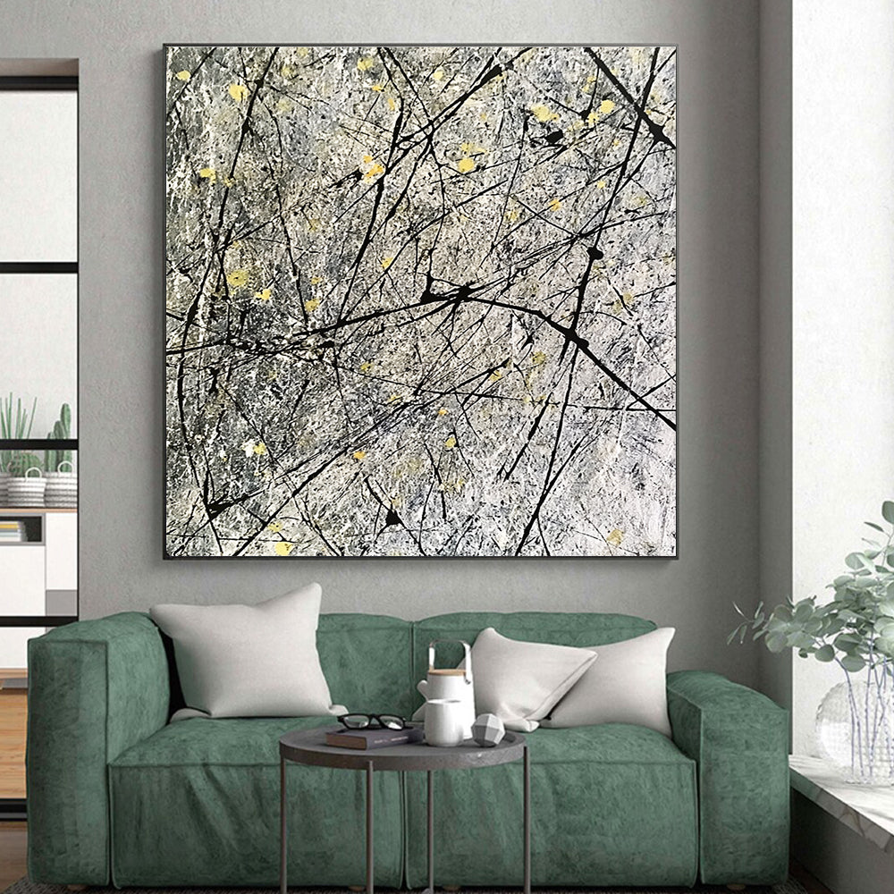 Gray Yellow Line Abstract Painting with Dynamic Strokes GER778