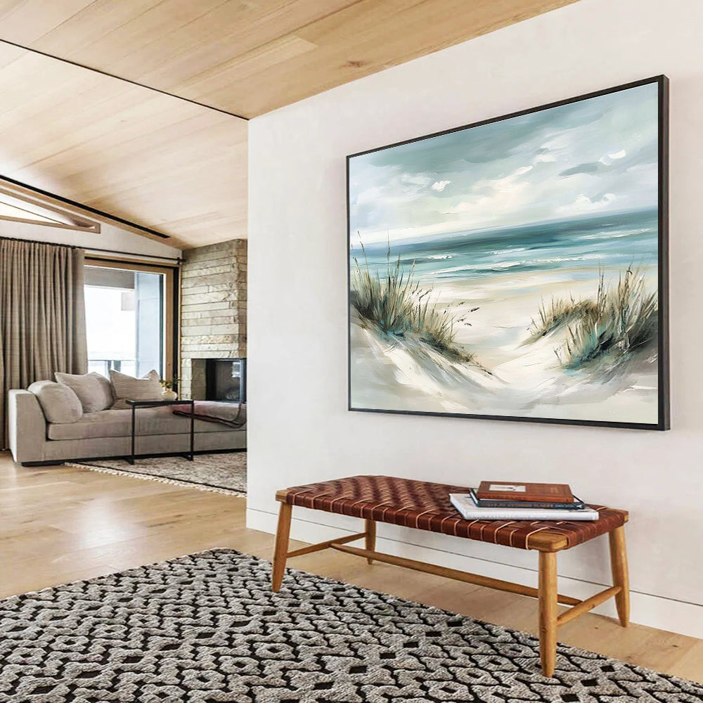 Light - Toned Beach Dunes Abstract Painting with Sea Grass DYP137