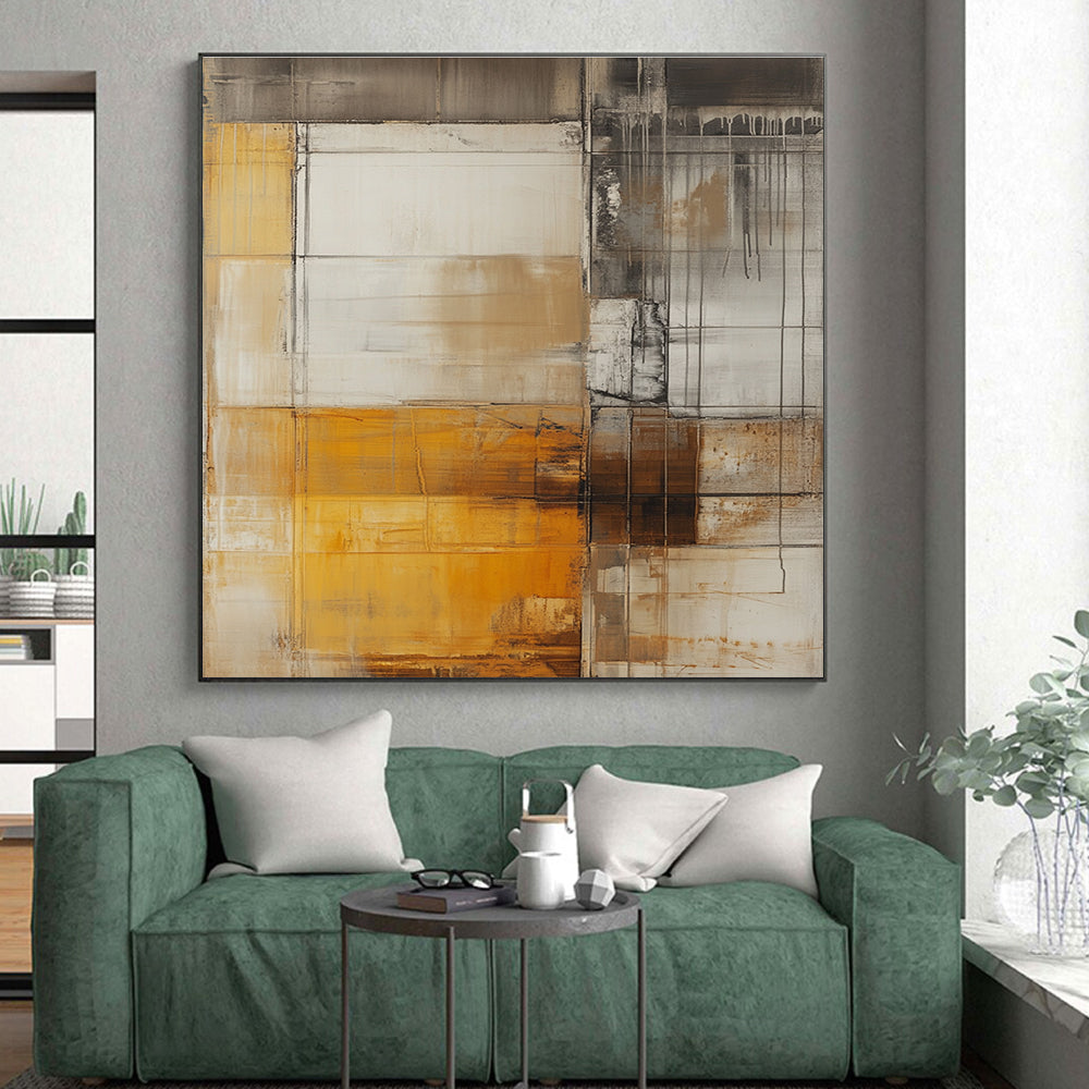 Brown and Gray Abstract Painting with Grid Motifs GER470