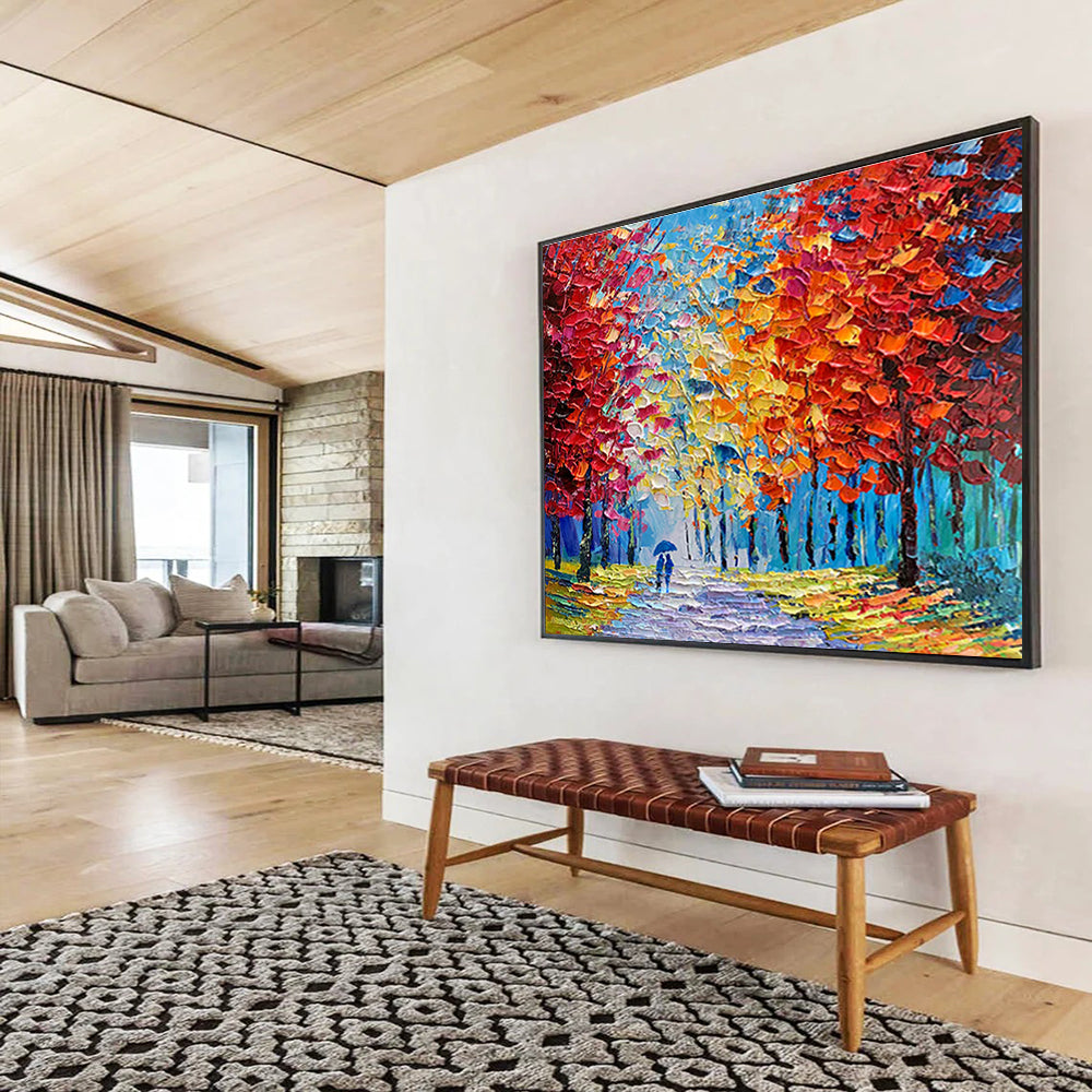 Autumn Path Abstract Painting with Red, Yellow, and Blue Tones THY200