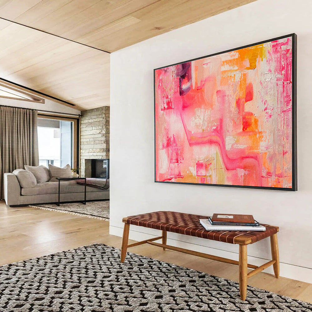 Pink Orange Abstract Painting with Soft Color Transitions THY360