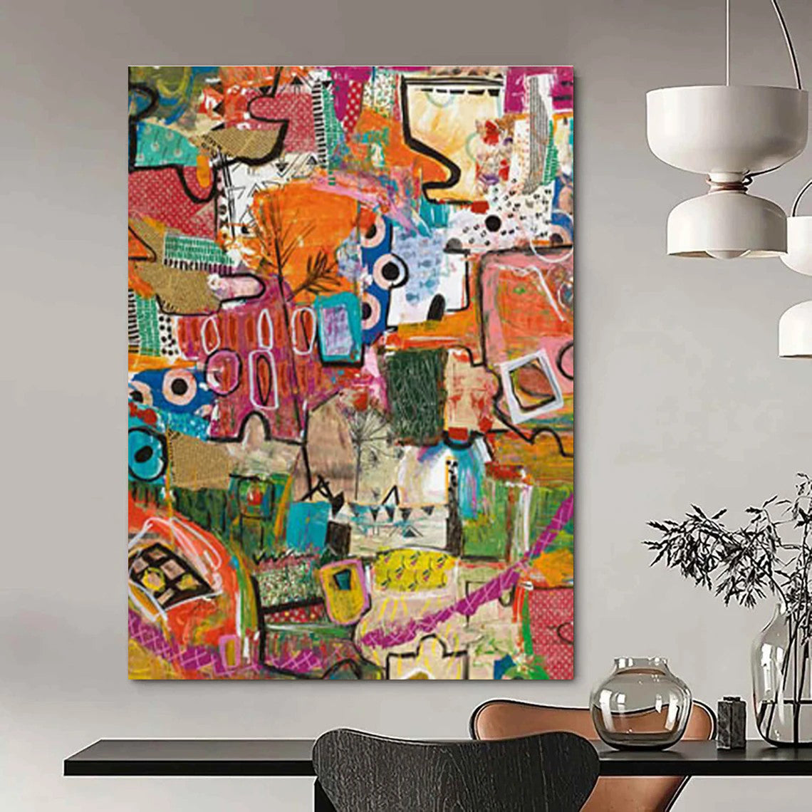 Eclectic Colorful Abstract Painting with Mixed Patterns ADGE293