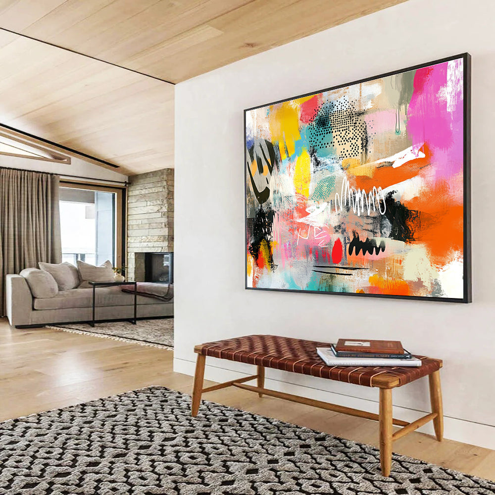 Colorful Mixed Media Abstract Painting with Dots and Lines DYP168