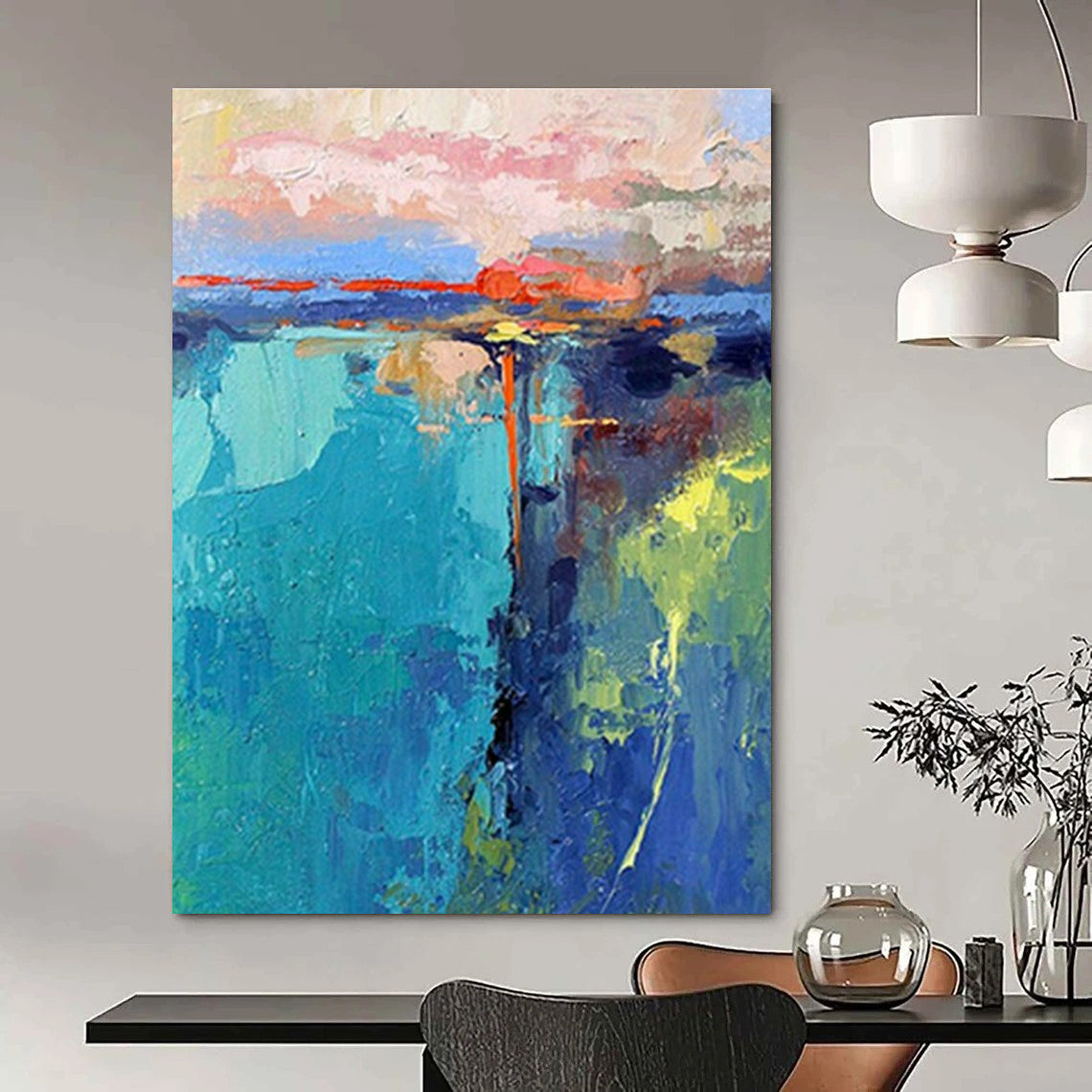 Large Hand-Painted Abstract Painting for Entryway and Cottage Bedroom DLZ1597