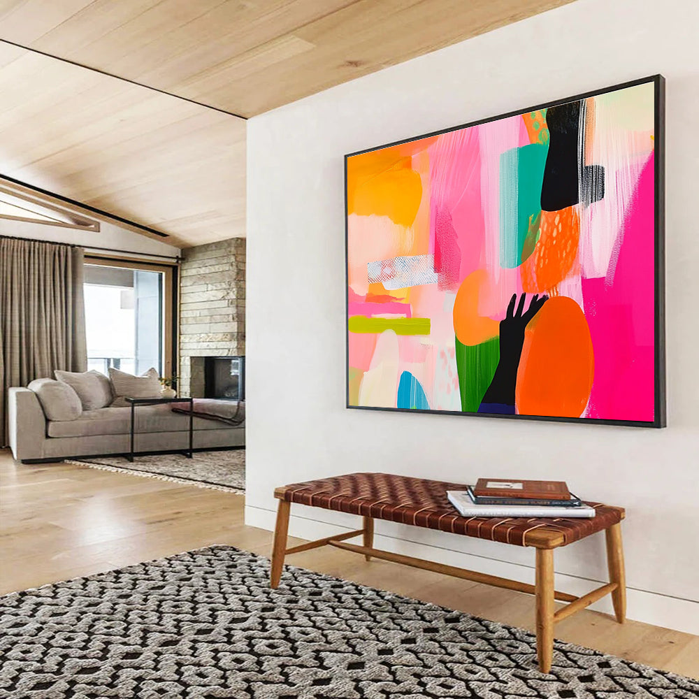 Pink and Colorful Abstract Painting with Playful Shapes DYP458