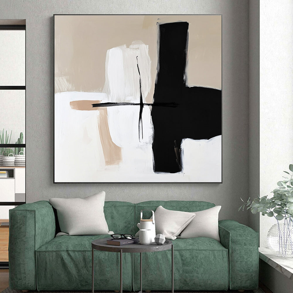 Beige Black and White Abstract Painting with Simple Compositions GER668