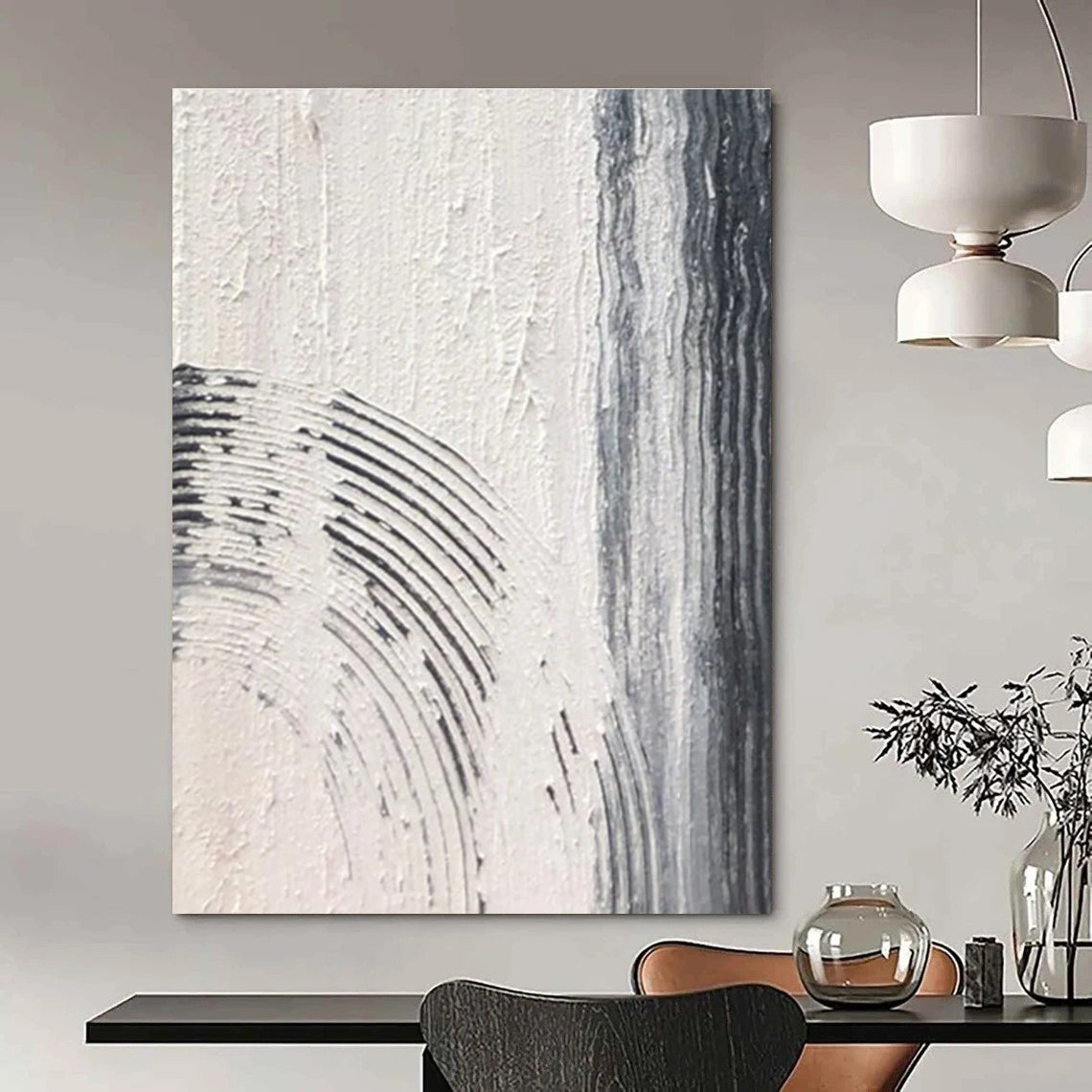 Gray and White Textured Abstract Painting with Intricate Patterns ADGE399