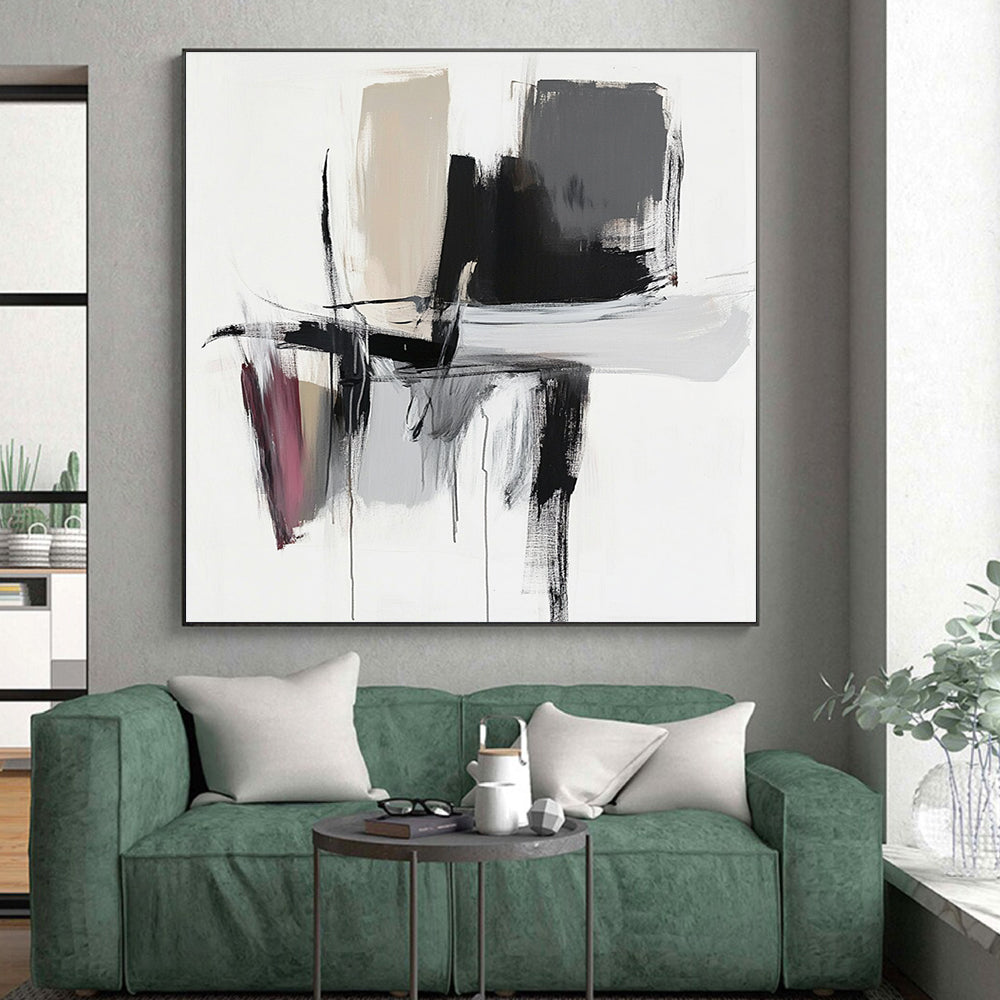 Black Beige and Gray Abstract Painting with Dynamic Shapes GER666