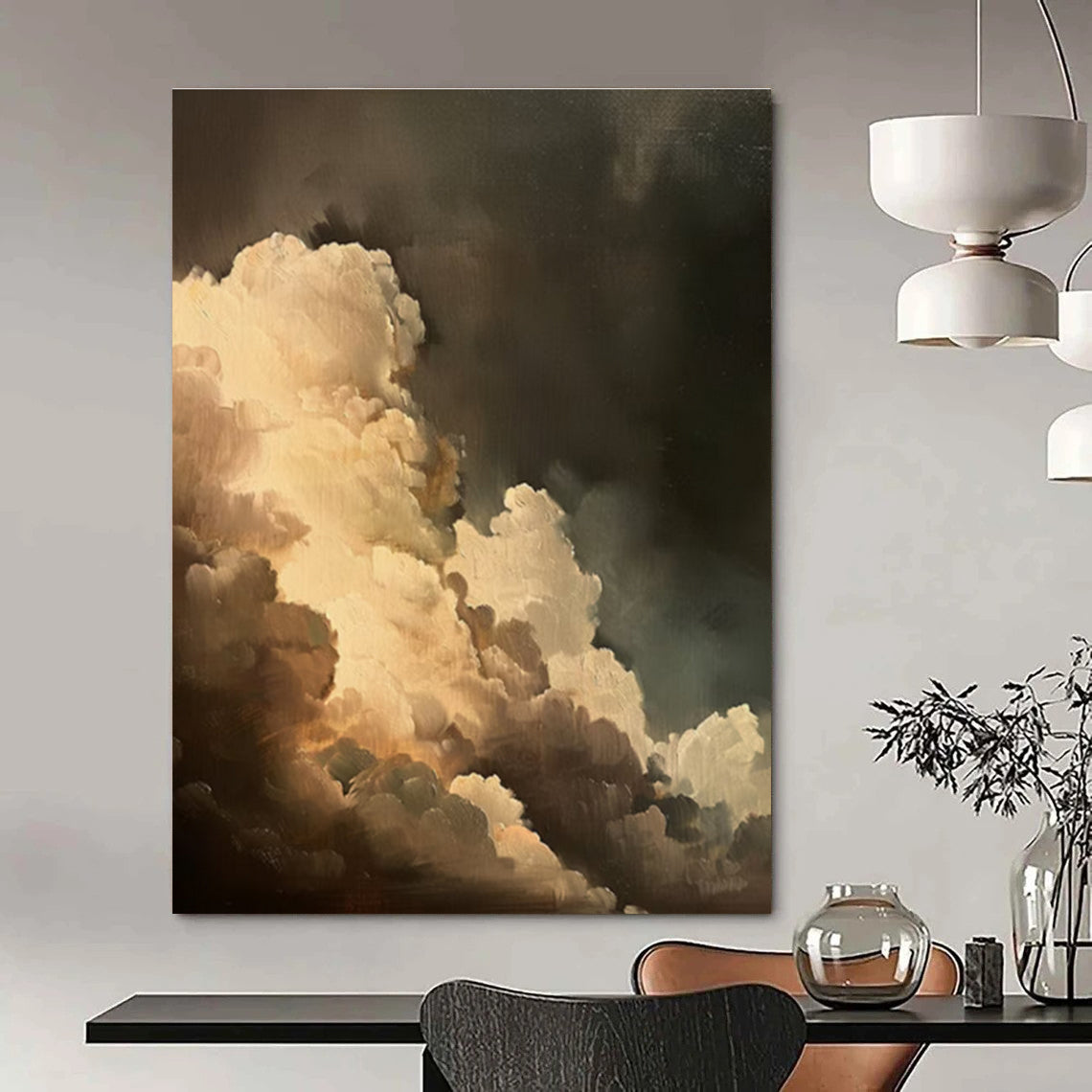 Brown Grey White Cloud Abstract Painting ADGE014