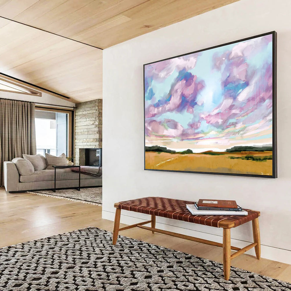 Sky and Field Abstract Painting with Colorful Clouds and Golden Fields THY149