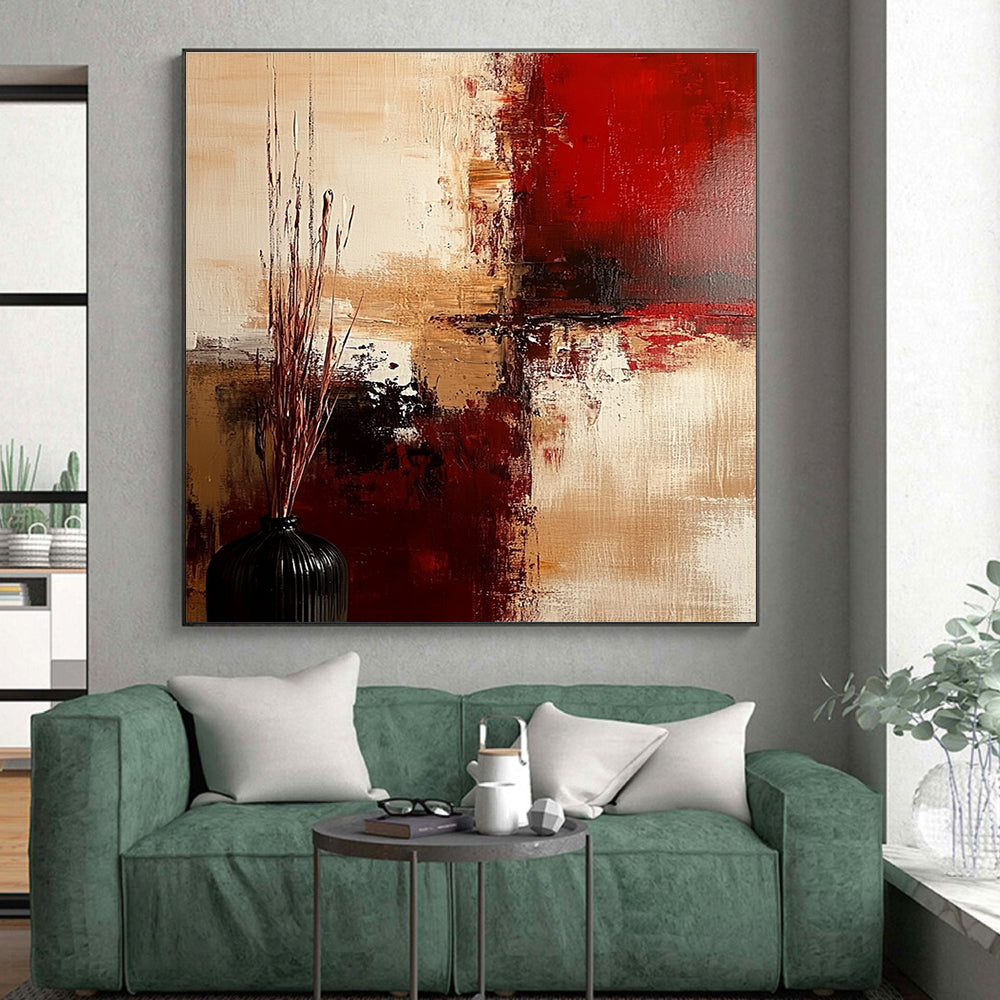 Red Beige Abstract Painting with Rich Textures GER728