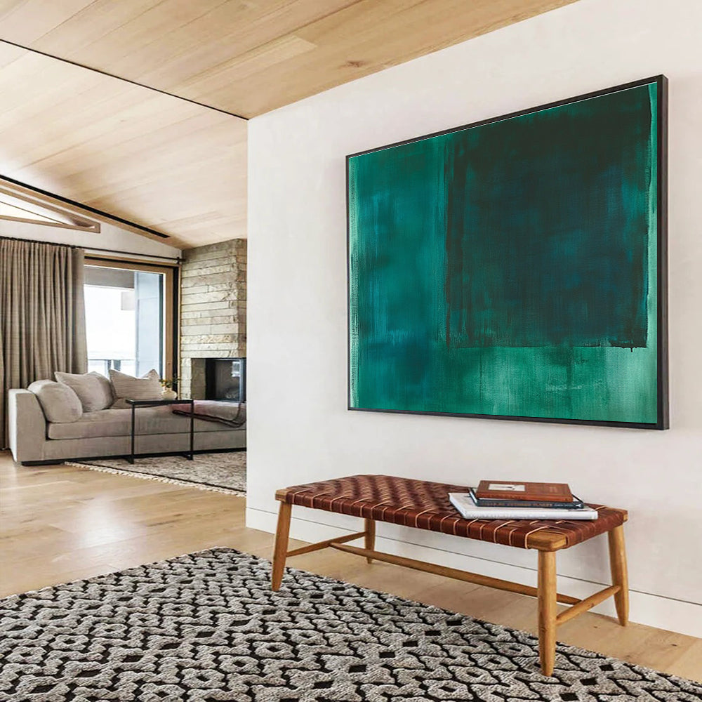 Deep Green Abstract Painting with Rectangular Forms DYP392