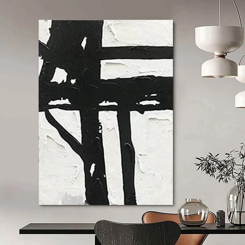 Bold Black and White Abstract Painting with Strong Forms ADGE148