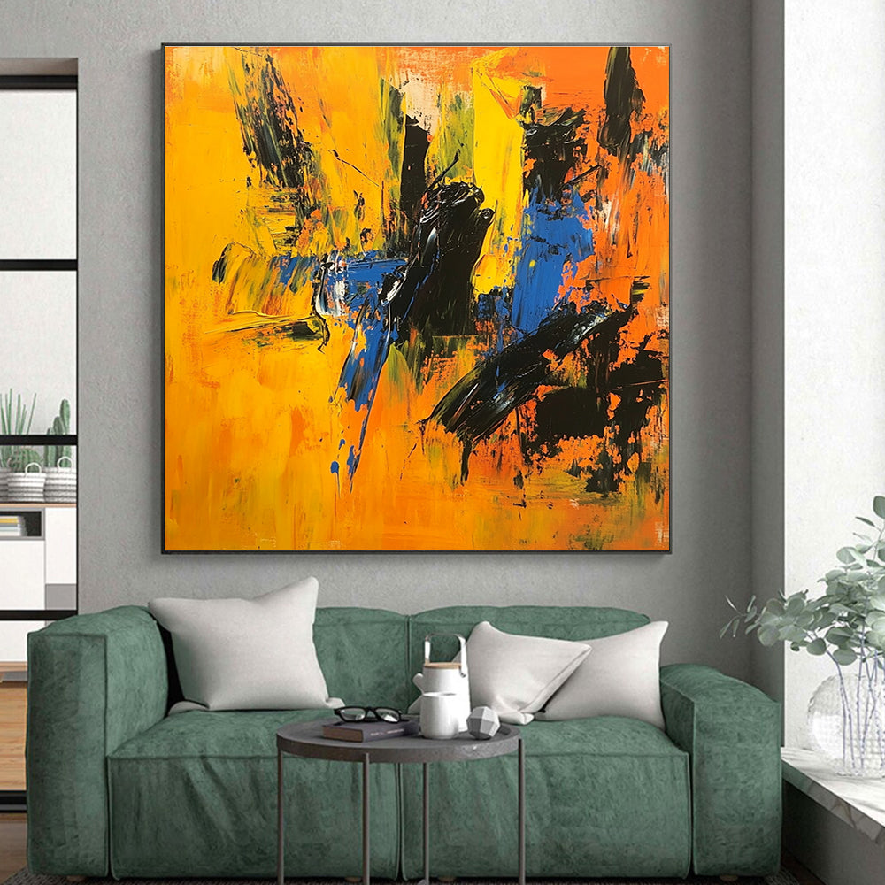 Yellow Blue Abstract Painting with Bold Strokes GER710