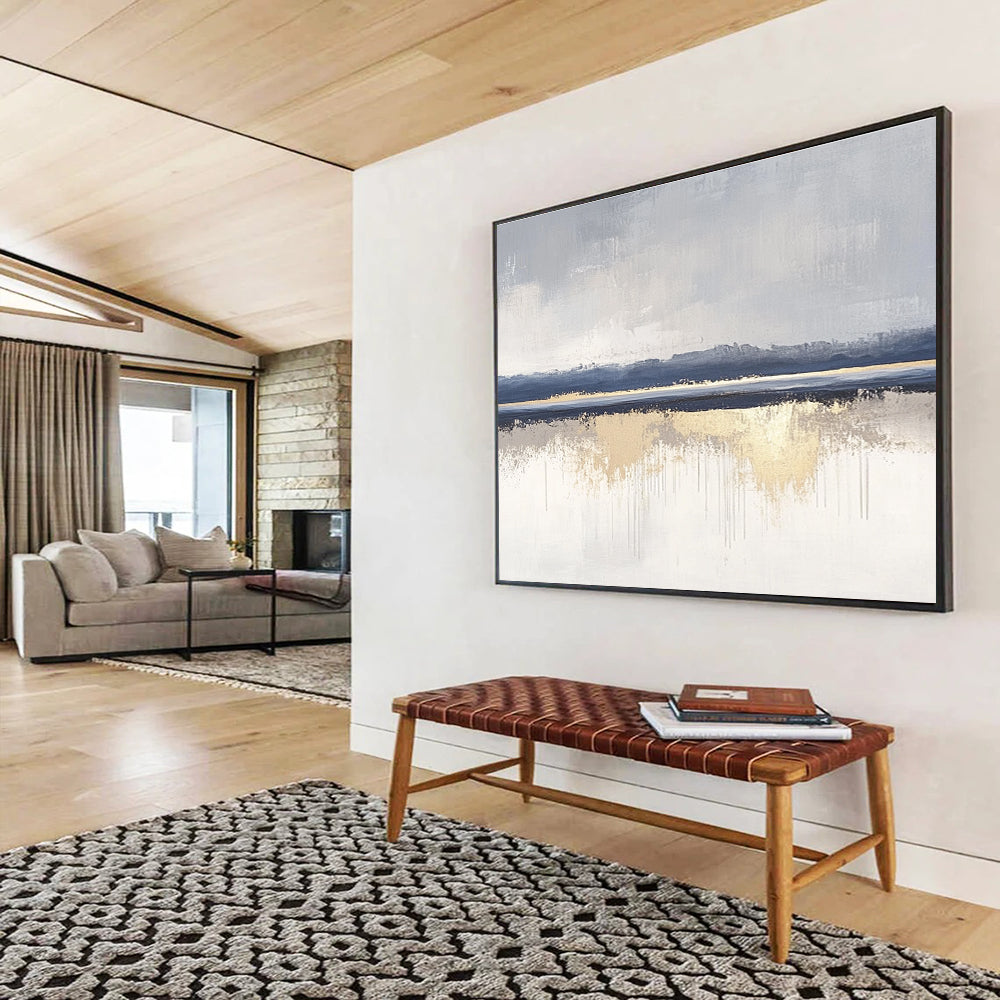 Grey Blue and Gold Landscape Abstract Painting with Reflective Details DYP199