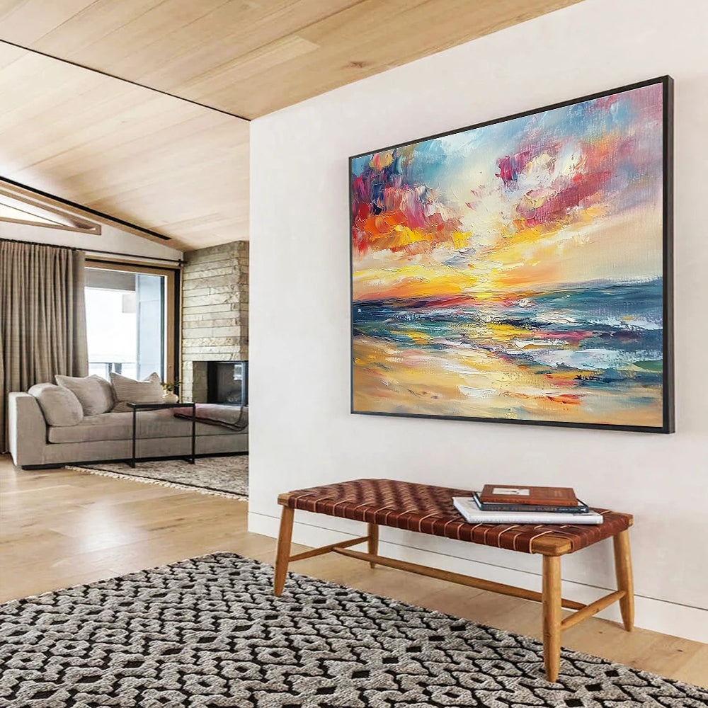 Colorful Seaside Sunset Abstract Painting with Vivid Hues DYP169