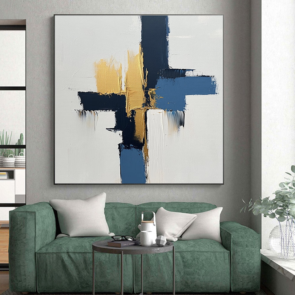 Blue and Gold Abstract Painting with Bold Strokes GER440