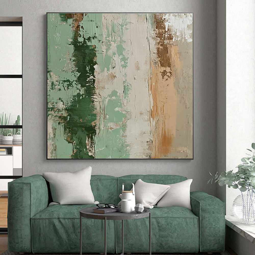Green and Beige Abstract Painting with Layered Textures GER096