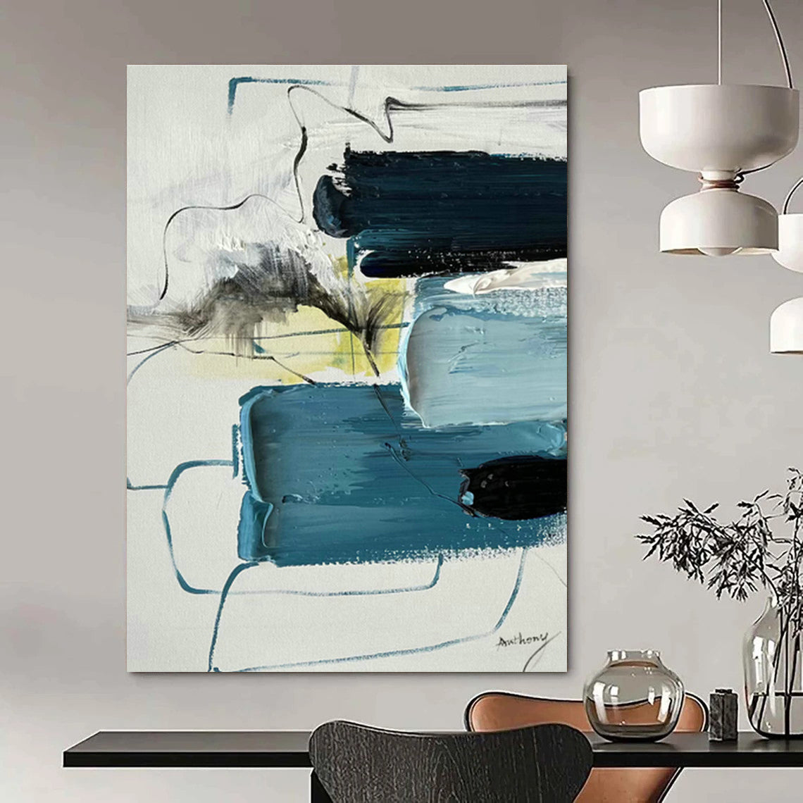 Large Hand - Painted Abstract Canvases for Hallway Skylights and Office Pantries DLZ0789