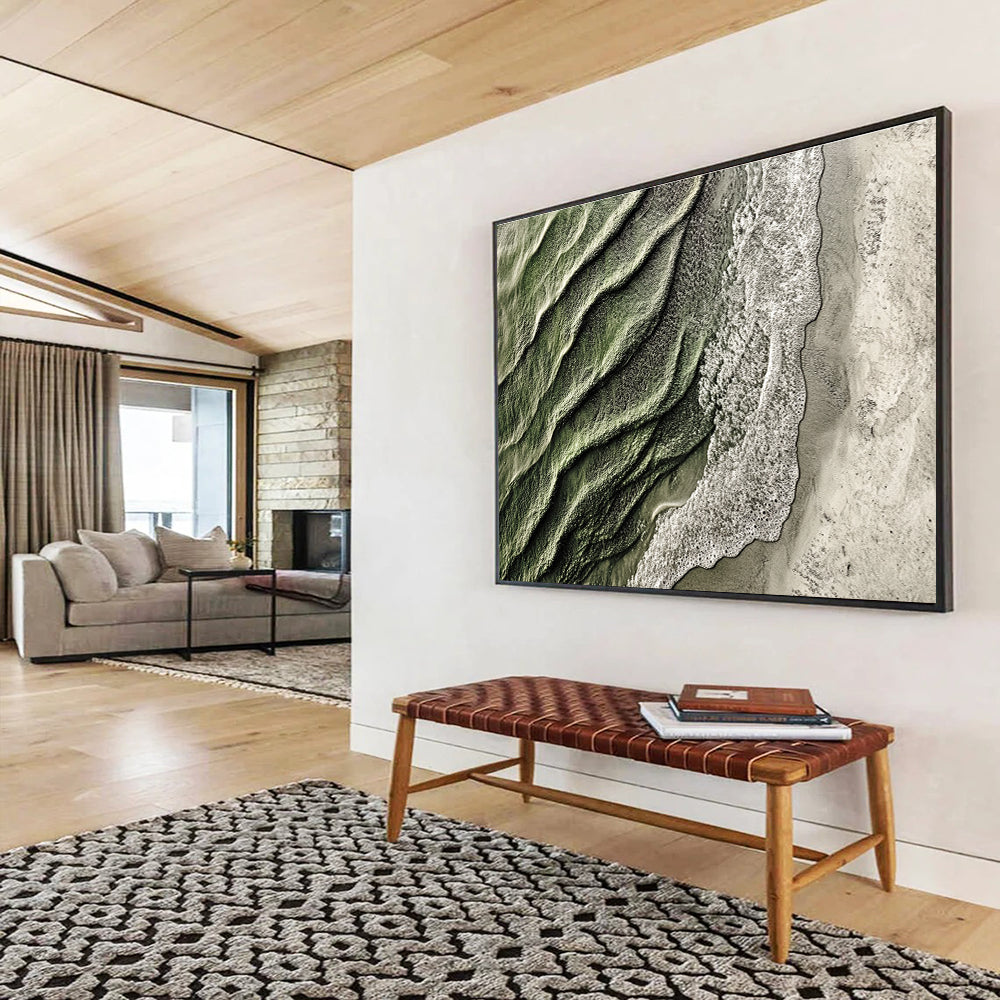 Aerial Beach View Abstract Painting with Green and White Tones DYP574