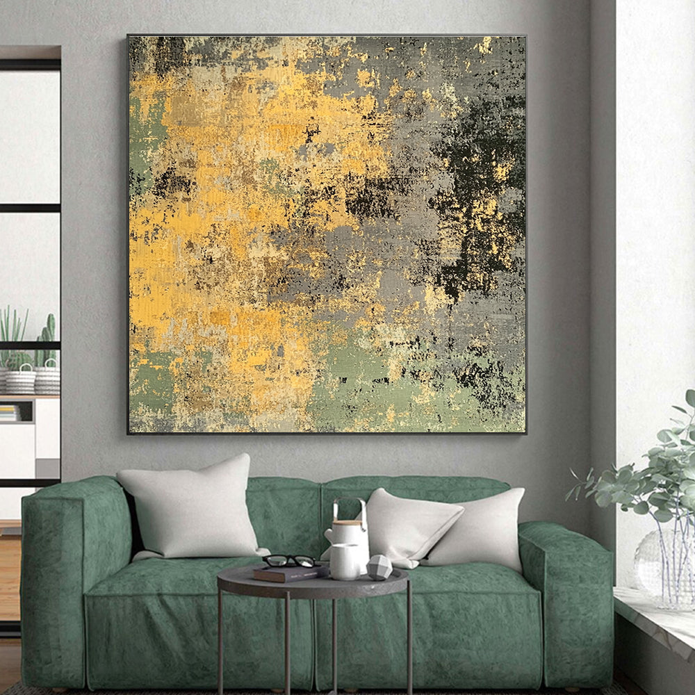 Yellow Gray Green Abstract Painting with Earthy Vibes GER403