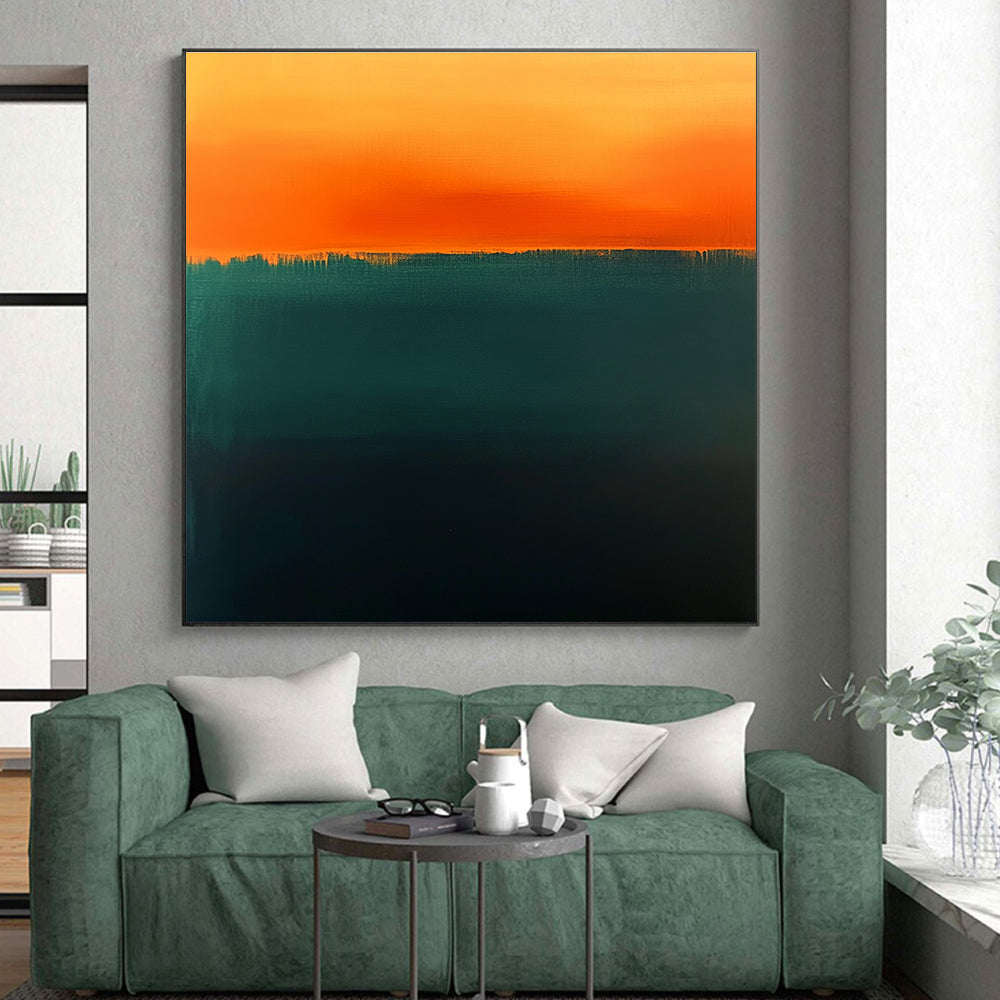 Orange and Deep Green Abstract Landscape - Inspired Painting GER223