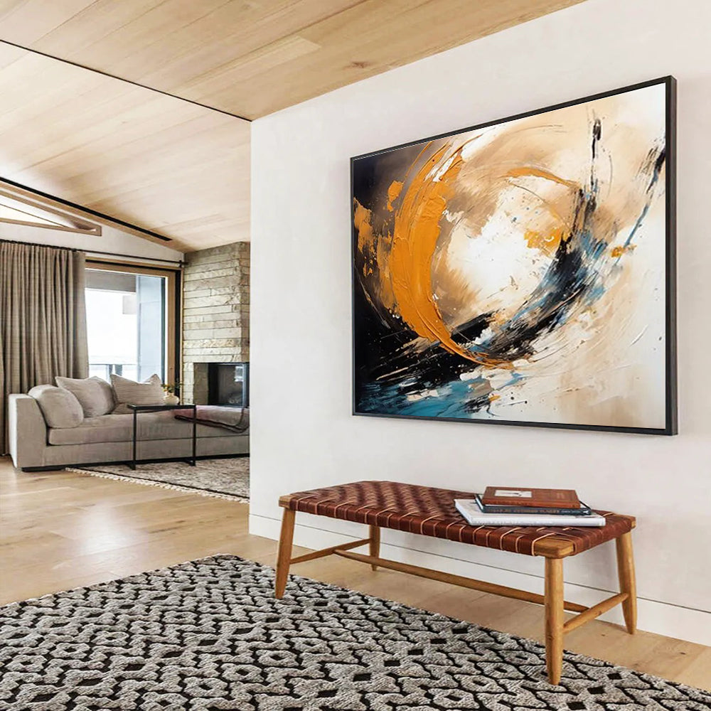 Orange Black and Blue Dynamic Swirl Abstract Painting THY097