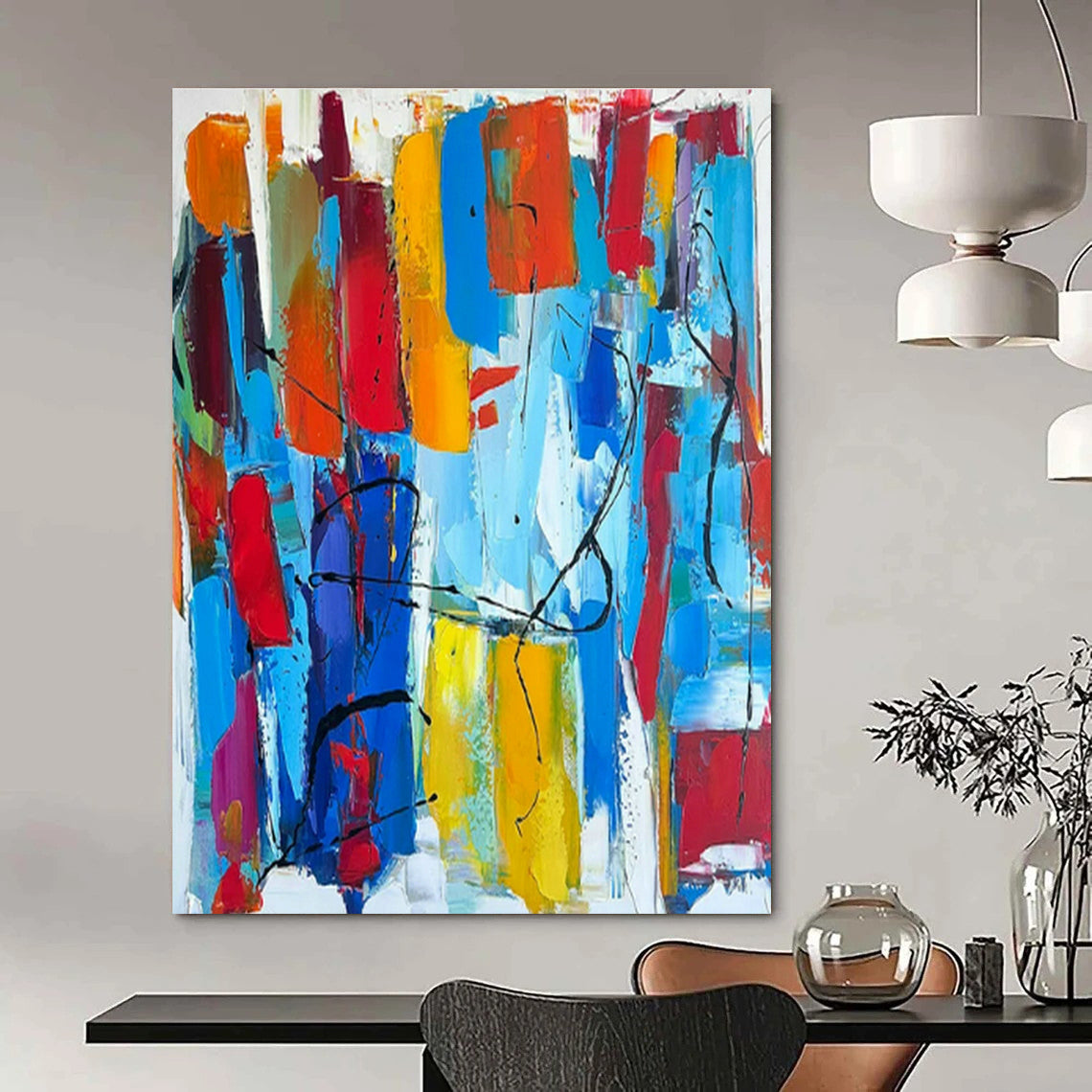 Original Hand-Painted Abstract Canvas for Entryway and Dining Room DLZ1491