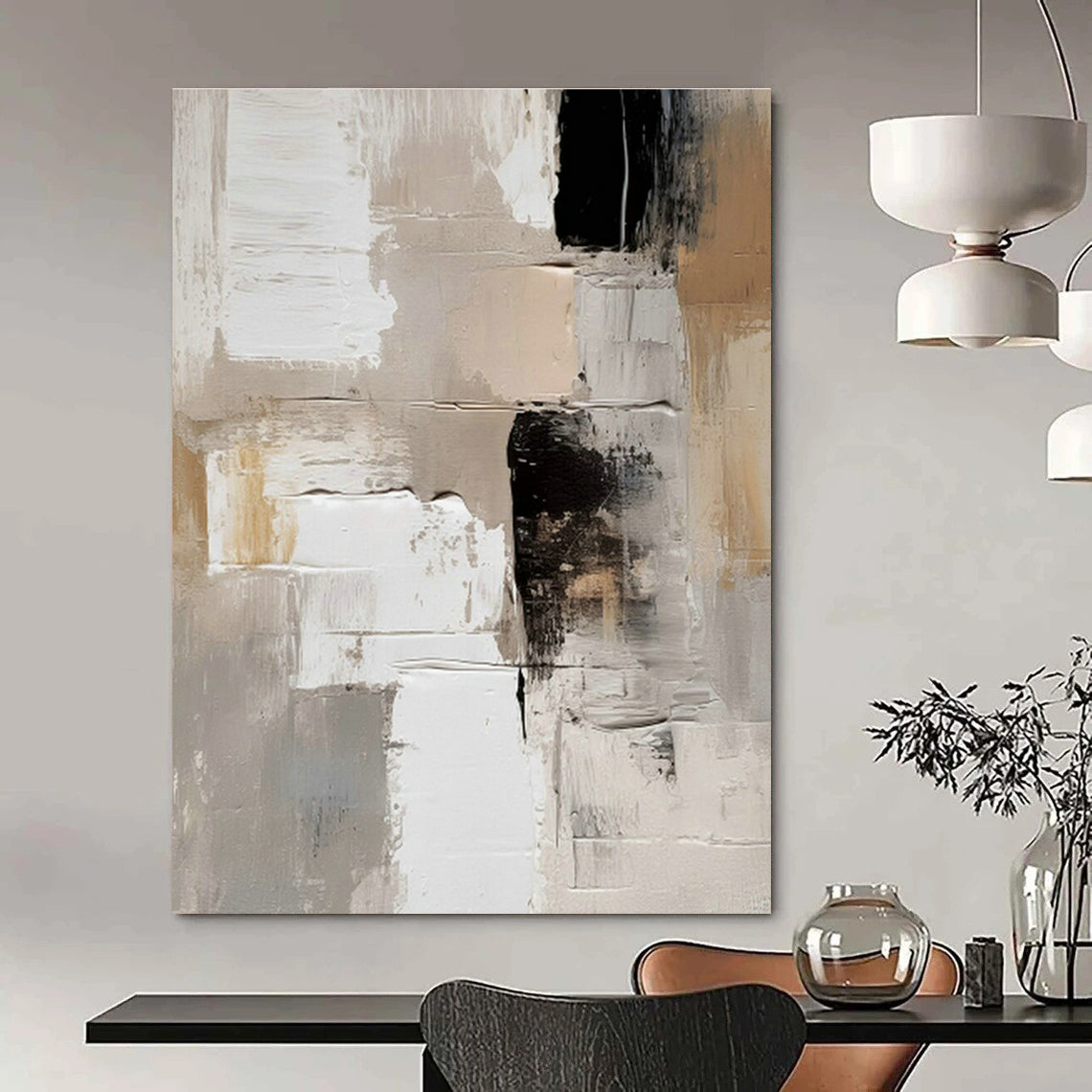 Hand - Painted Custom Abstracts for Cottage Dining Room Hutch Glass Panels & Hallway Wall Sconces DLZ0718