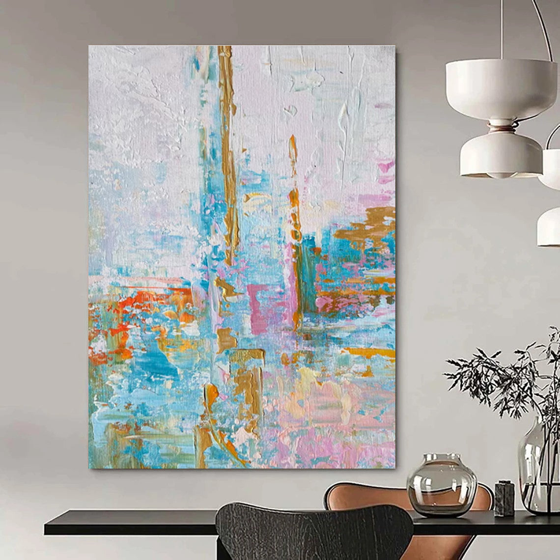 Soft Color Abstract Cityscape Painting with Delicate Lines ADGE465