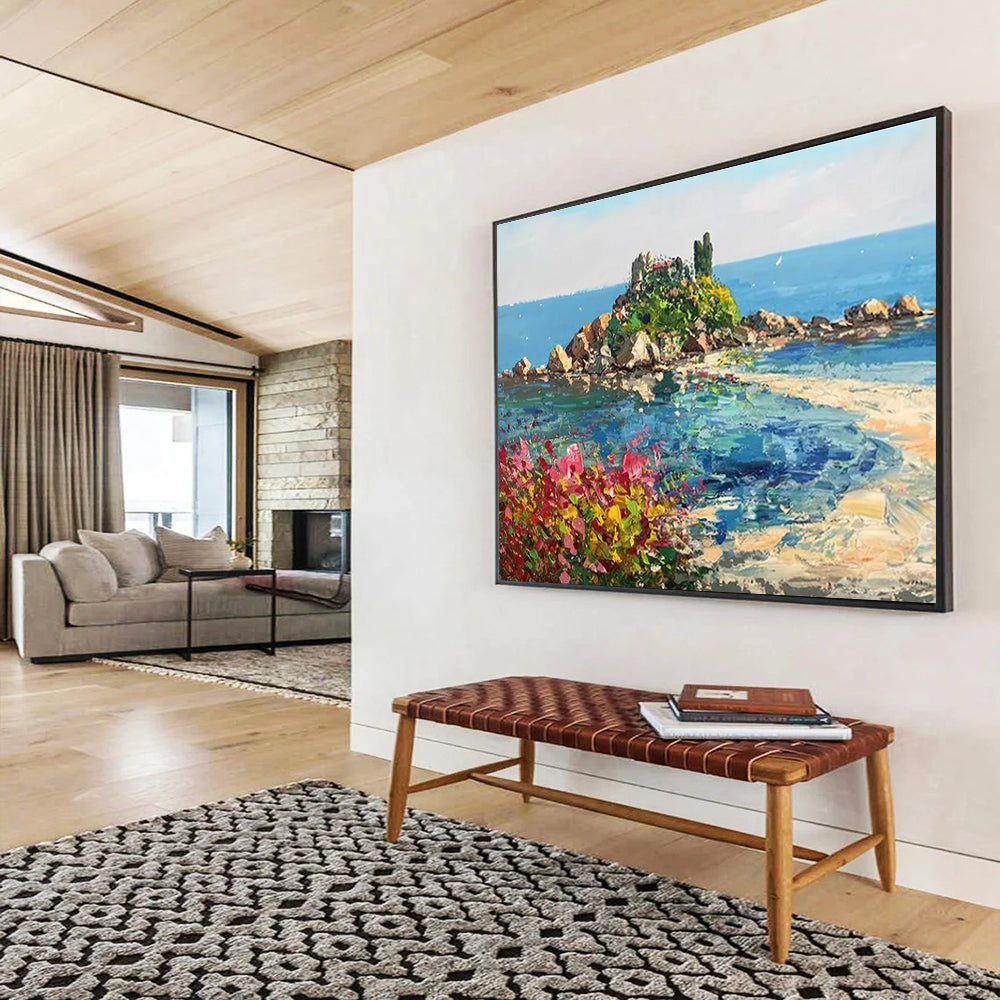 Blue Pink Island Coastal Abstract Painting THY469