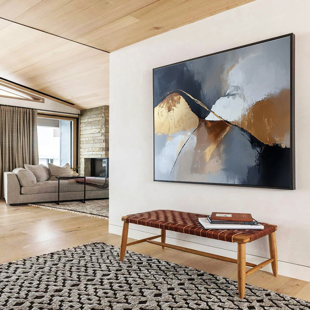 Gray Gold Abstract Landscape Painting with Abstract Mountains DYP485