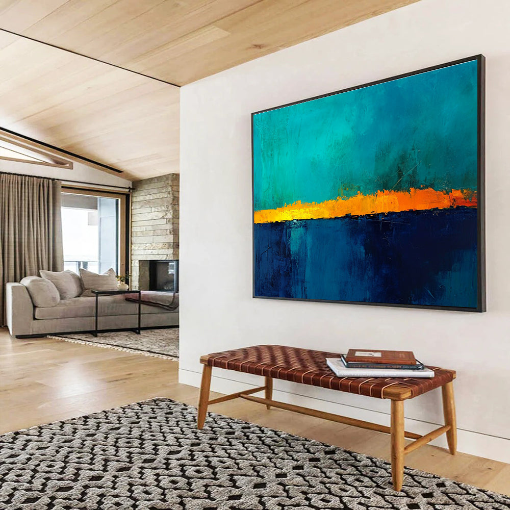 Blue and Orange Divided Abstract Painting DYP115