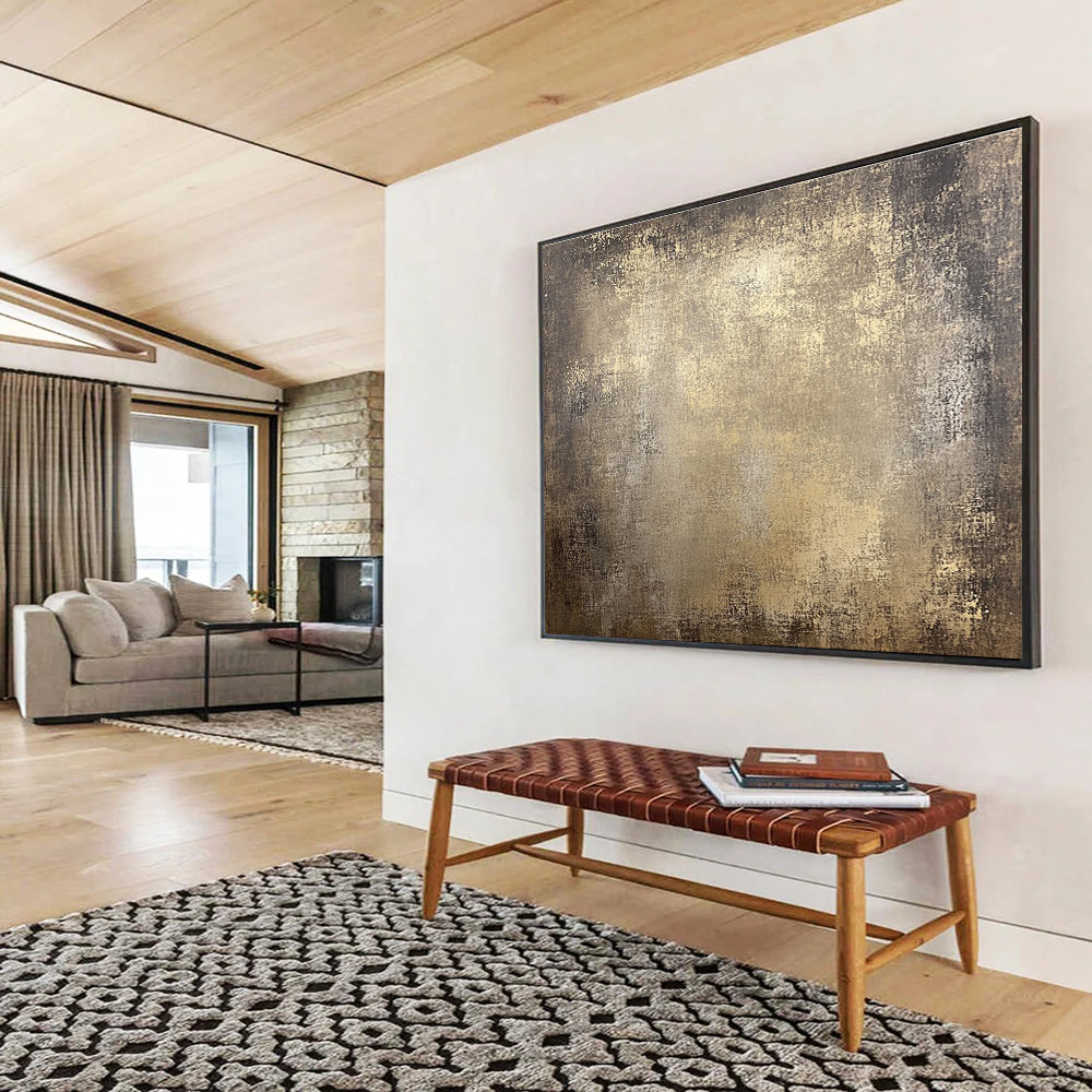 Large abstract canvas featuring distressed light brown tones with a textured rustic background perfect for an earthy decor style.SC533