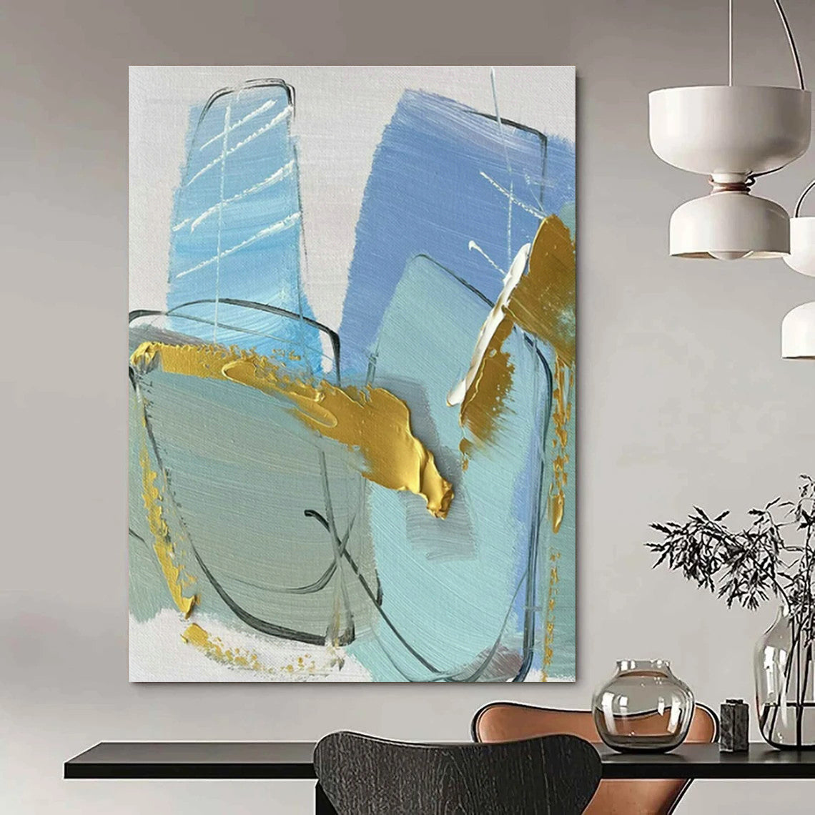 Customizable Handmade Abstract Canvas for Cottage Dining Room Breakfast Nook and Entryway Mudroom DLZ1678