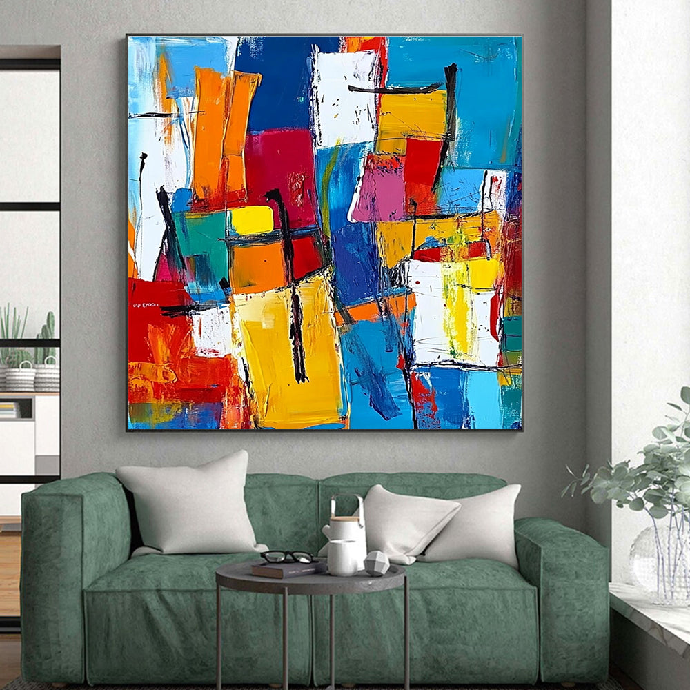 Colorful Block Abstract Painting with Vibrant Geometry GER512