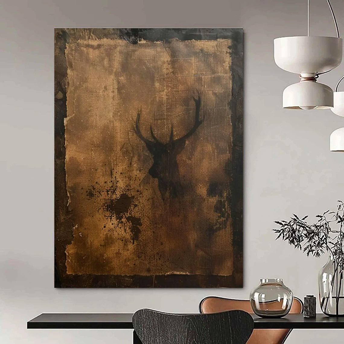 Vintage Deer Silhouette Abstract Painting with Textured Background ADGE475